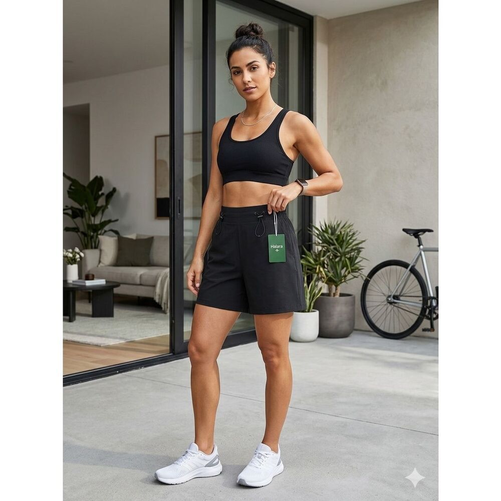 NWT Halara Black Cloudful Air High Waisted Shorts XL Adjustable Bungee Waist